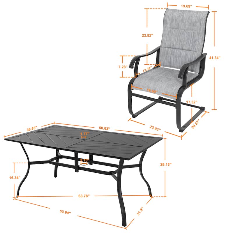 Patio 7-Piece Textilene and Iron Dining Set with Umbrella Hole
