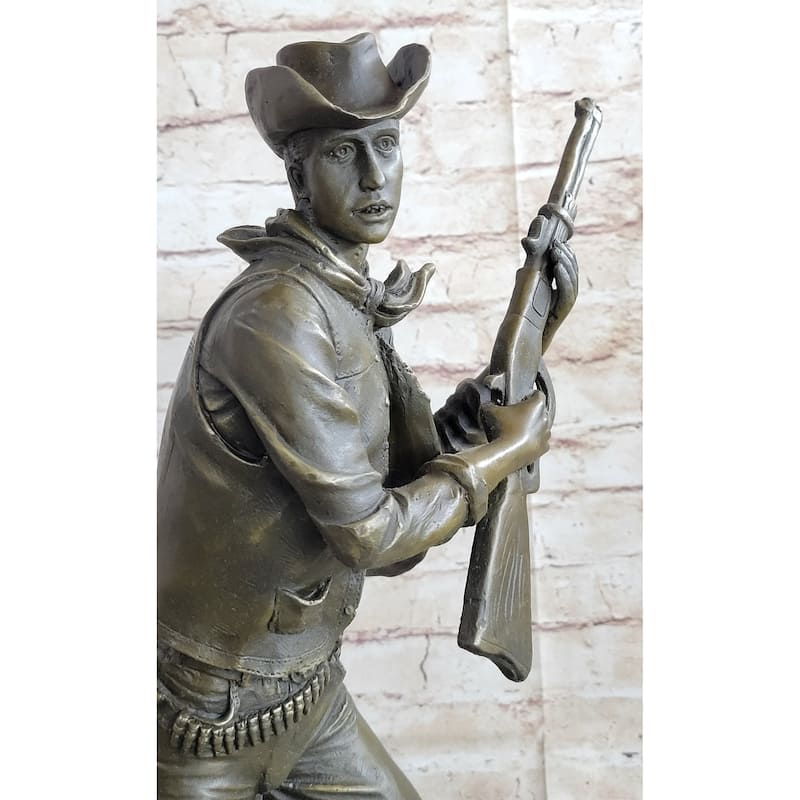 Signed Original Aldo Vitaleh Cowboy W/ Gun And His Imitative Dog Bronze Sculpture Statue