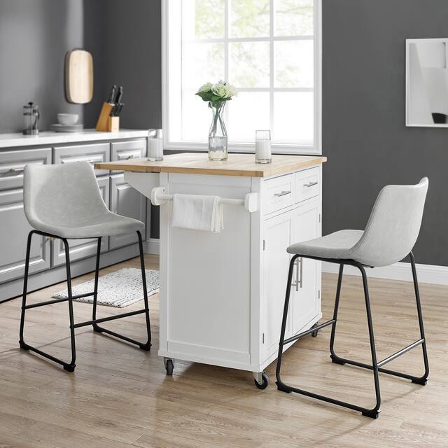Middlebrook Prusiner 24-inch Faux Leather Counter Stool, Set of 2 - Stone Grey