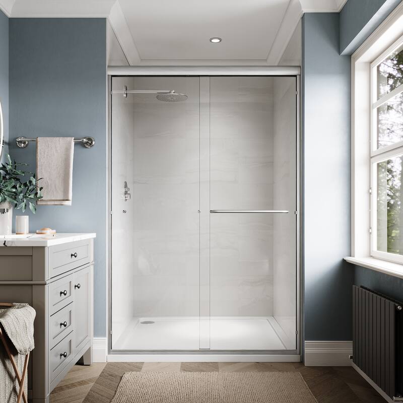 Elegant Double Sliding Shower Door 46.5 in.- 48 in. W x 72 in. H in Brushed Nickel Finish