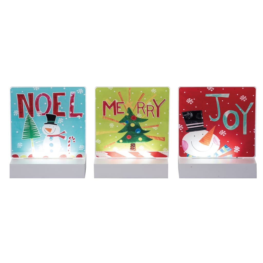 Transpac MDF/Acrylic Light Up Led Table Sign Set of 3 Christmas Home Decorations