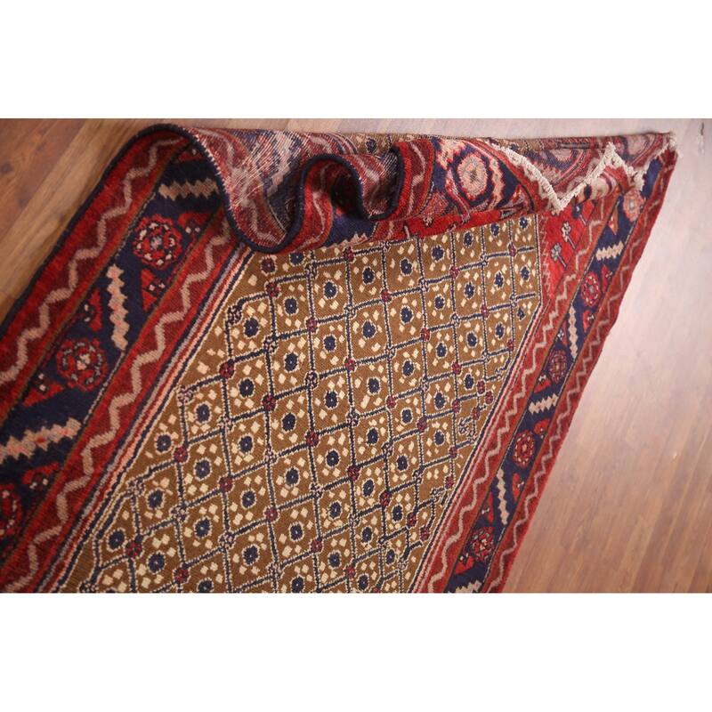 Hand Knotted Oriental 100% Wool Carpet Traditional Geometric Brown Koliaei Runner Rug - 9' 4'' X 3' 9''