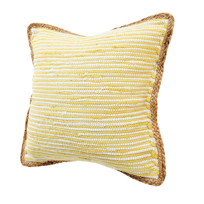 20" Yellow and White Bordered Striped Square Throw Pillow