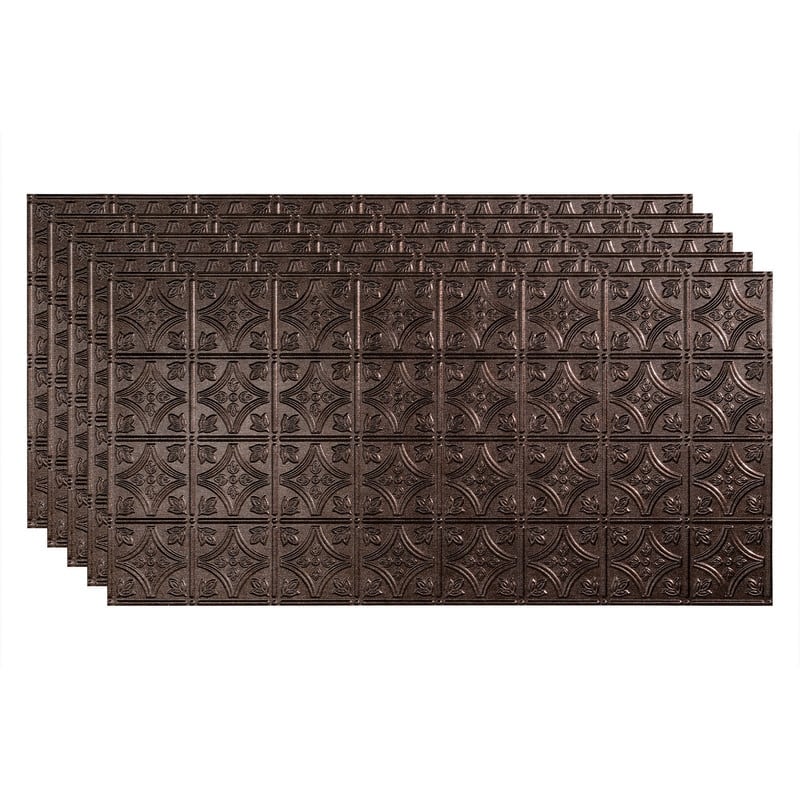 FASÄDE Traditional Style1 Decorative Vinyl 2ft x 4ft Glue Up Ceiling Panel in Smoked Pewter (5 Pack) - 5 Pack - Smoked Pewter