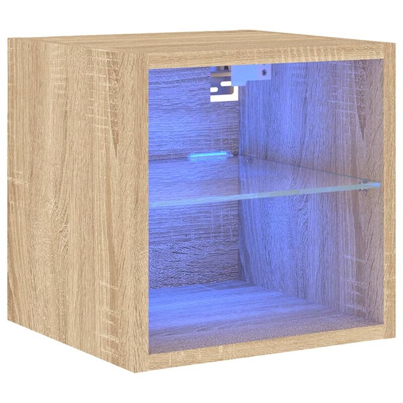 vidaXL TV Wall Cabinet Sonoma oak Engineered wood, tempered glass - 11.2 x 11.8 x 11.8 in