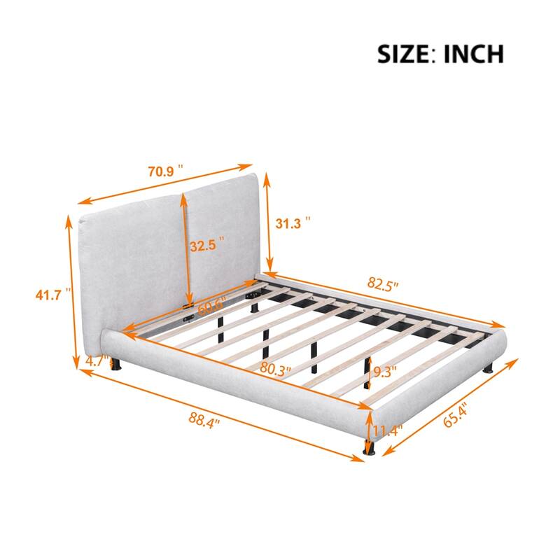 Queen Size Upholstered Platform Bed with Two Large Headrests