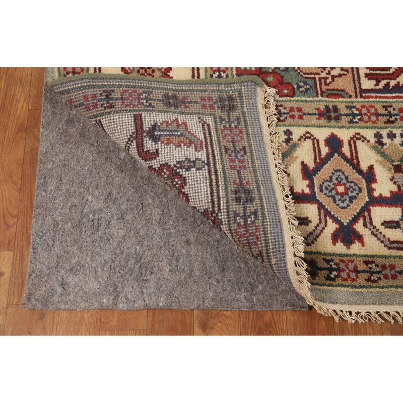 Hand Knotted Oriental 100% Wool Carpet Traditional Medallion Navy Blue & Blues Heriz (serapi) Area Rug - 9' 9'' X 7' 11''