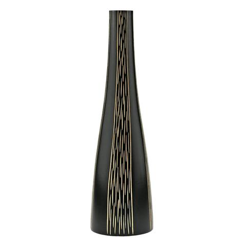Handmade Modern Stripes Black and Natural Mango Tree Wood Bottle Shaped Vase (Thailand)