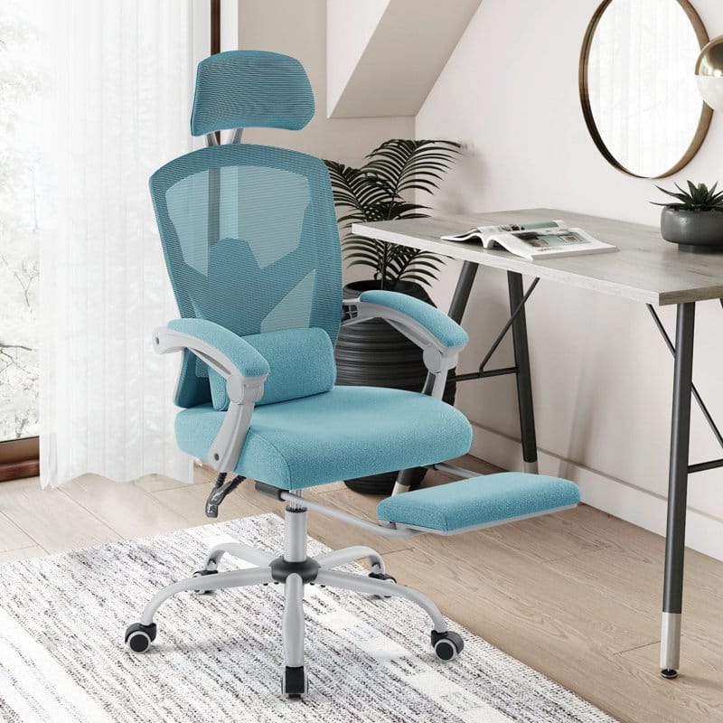 Home Office Desk Chair with Footrest, High-Back Mesh Rolling Swivel Reclining Chairs, Comfortable Headrest, Lumbar Support