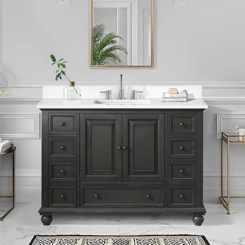 Thompson 48 in. Single Sink Bathroom Vanity with Engineered Stone Top - 49"W x 22"D x 35"H - Charcoal Glaze