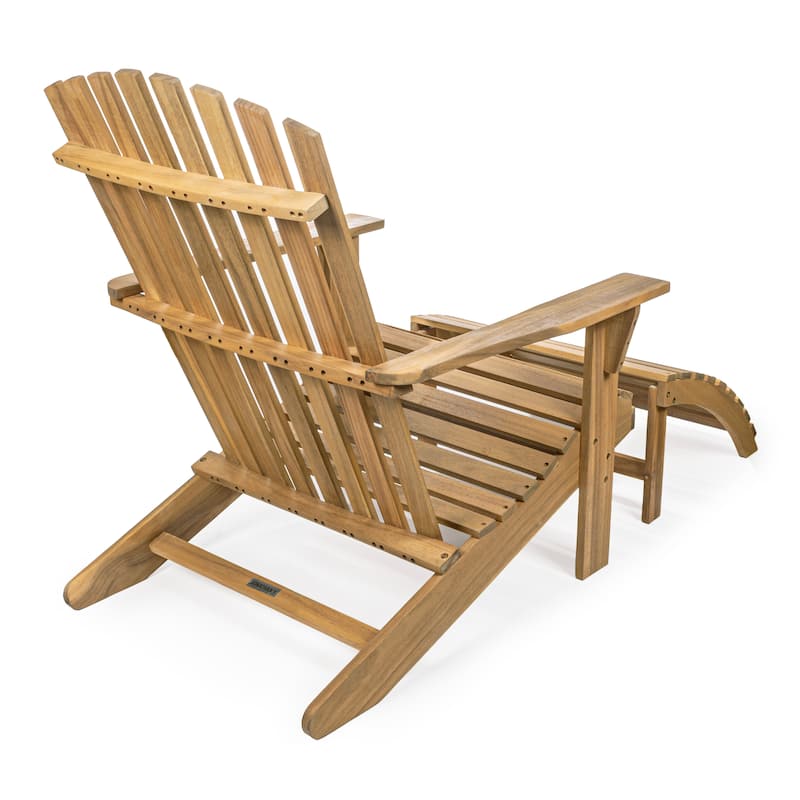 Shoreham 2-Piece Traditional Rustic Acacia Wood Adirondack Chair with Detachable Ottoman, by JONATHAN Y