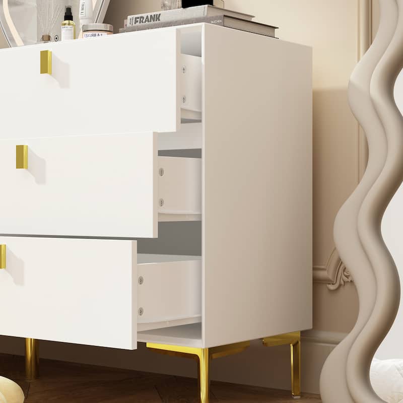 Dresser 6 Drawer Wood Dresser for Bedroom with Storage Modern Gold