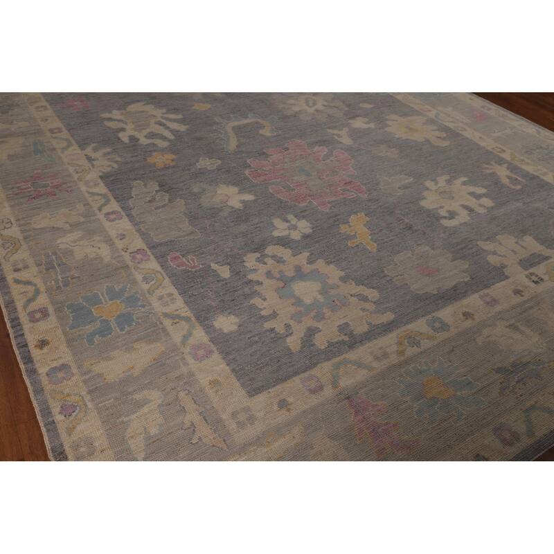 Vegetable Dye Gray Oushak Turkish Area Rug Handmade Wool Carpet - 9'3"x 12'6"