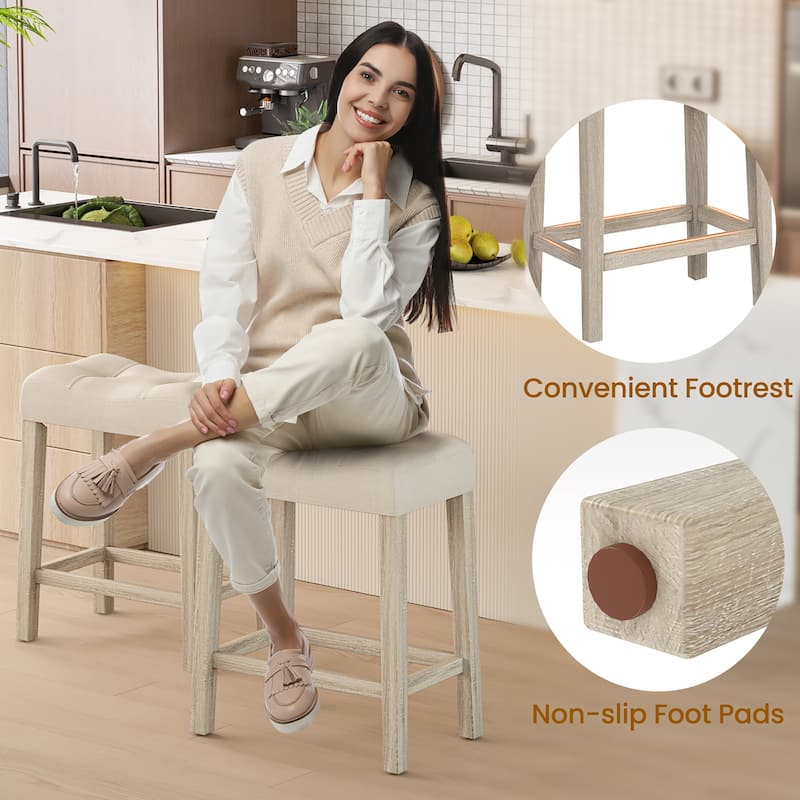 Gymax 24'' Bar Stools Set of 4 w/ Footrest Rubber Wood Frame for