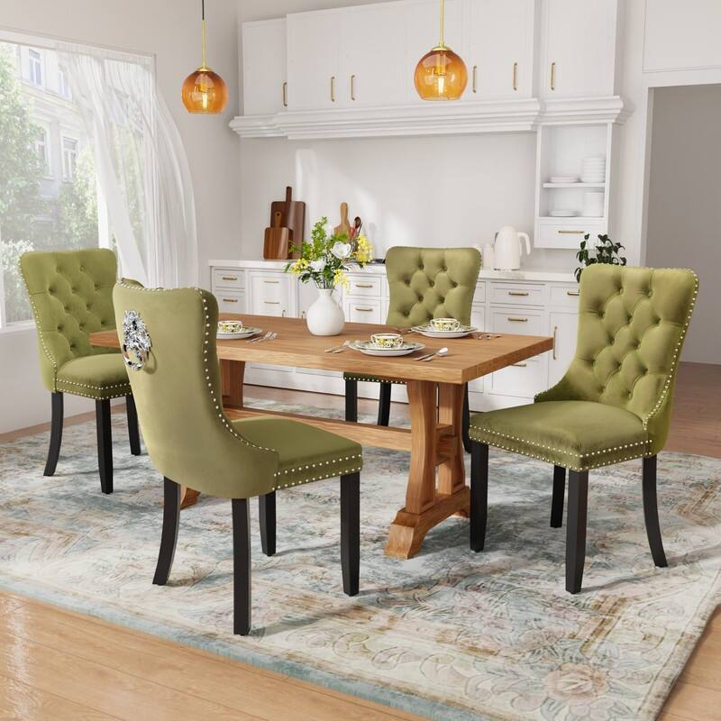 Solid Wood Velvet Upholstered Dining Chair Set of 4