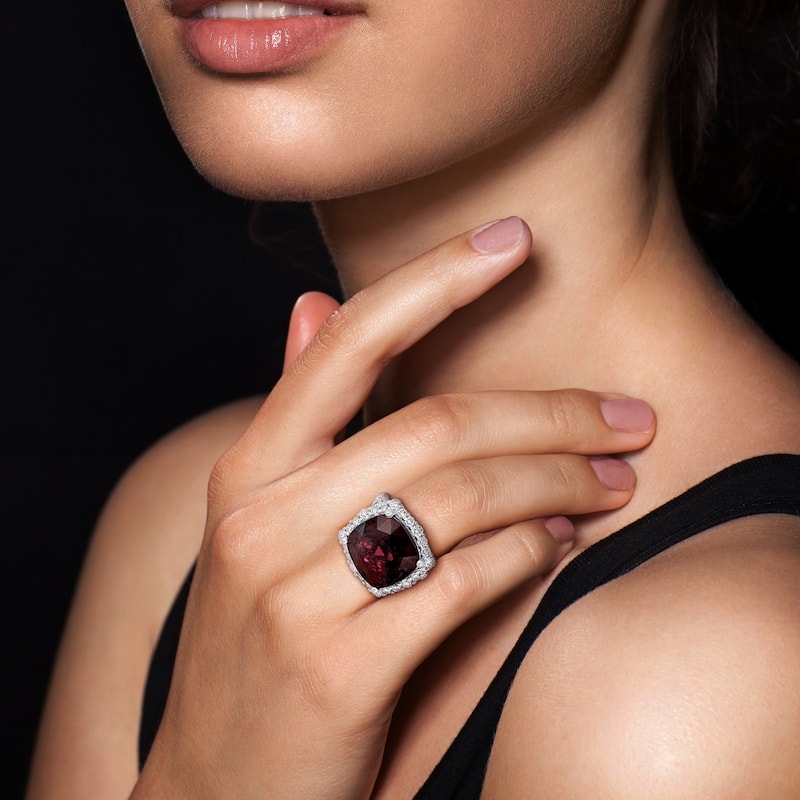Miadora 15 1/10ct TGW Cushion Pink Tourmaline 2 1/3ct TDW Diamond Halo Cocktail Ring in 14k White Gold