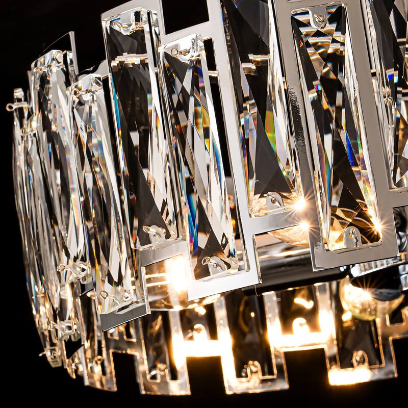 5-Light Mid-Century Modern Glam Cage Drum Crystal Semi-Flush Mount Ceiling Light