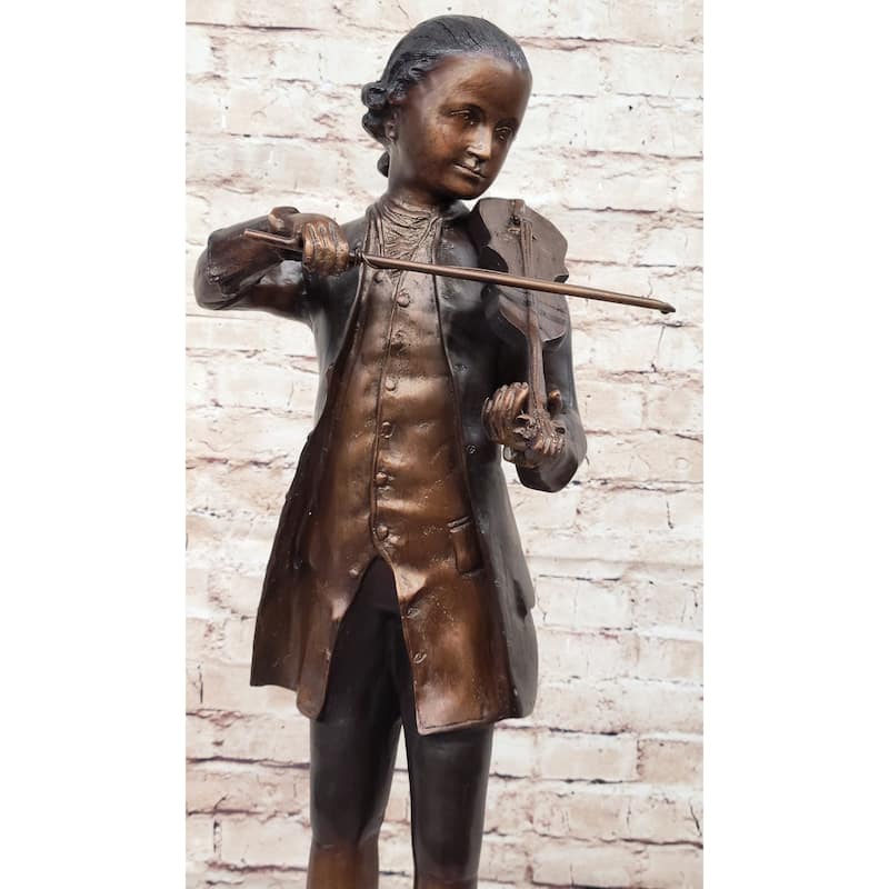 Limited Edition Signed Numbered By Collett Mozart With Violin Bronze Sculpture