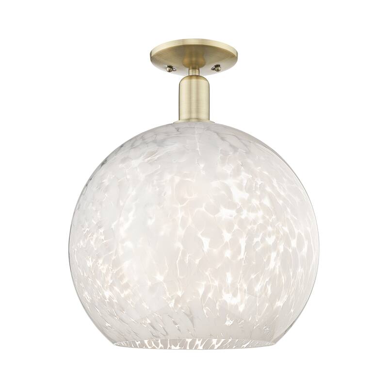 Innovations Lighting Endless Possibilities Arcadia - White Mouchette - 1 Light 14" Semi-Flush Mount - Antique Brass