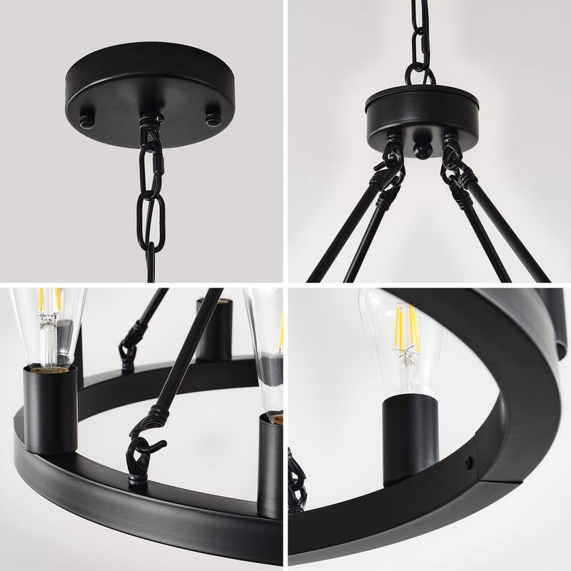 8-Light Matte Black Wagon, Wheel Chandelier Farmhouse, Modern Small Round Chandelier, for Living, Room