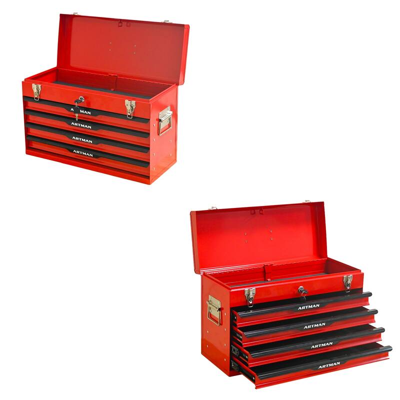 Anmytek Red 20 Inch Heavy Duty Steel Tool Box with Drawers and Metal Lock Closure Portable Tool Storage Chest and Organizer