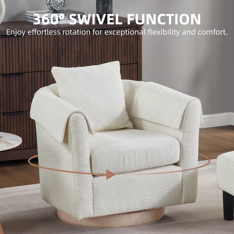 Homy Lin 360° Swivel Chenille Accent Chair with Ottoman,Armrests & Back Pillow, Comfy Living Room Armchair Set for Read or Relax