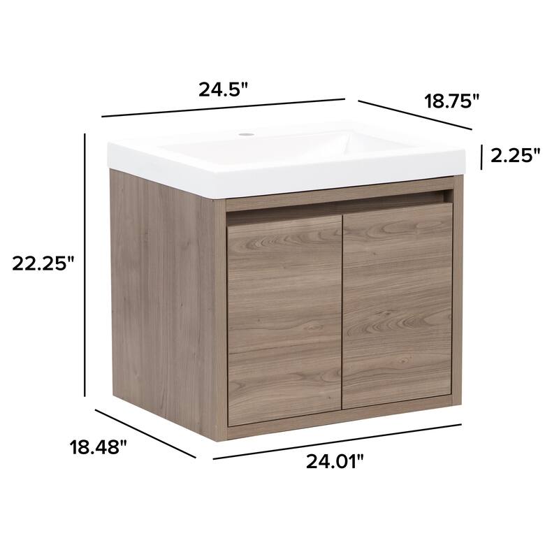 Kelby 24.5" 2-Door Floating Bathroom Vanity With White Sink Top