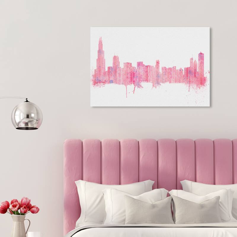 Wynwood Studio Canvas Cities and Skylines Rose Quartz Chicago Skyline Pastel Pink Modern & Contemporary Wall Art Canvas Print - 20 x 30