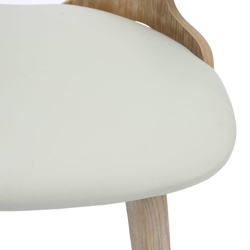 Dining Chairs Round Leather Seat with Solid Wood Legs Accent Arm Chair Modern Cut-Out Design