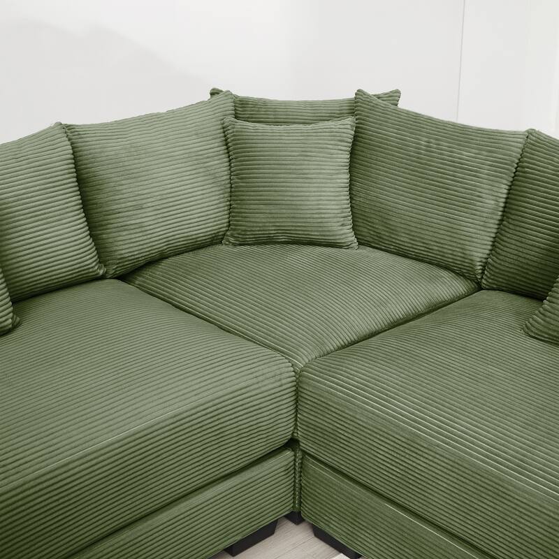 GDFStudio - Corduroy 2-Seater 92" Cloud Modular Sectional Couch with Ottoman