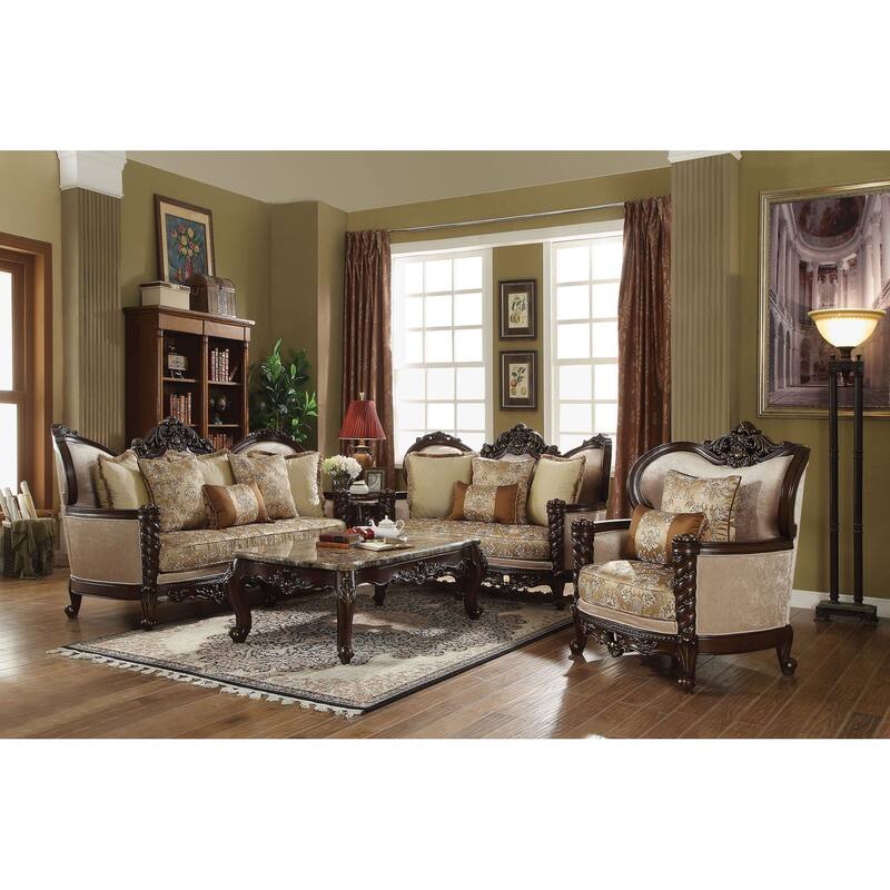 Victoire Beige and Dark Walnut Sofa with Queen Anne Leg
