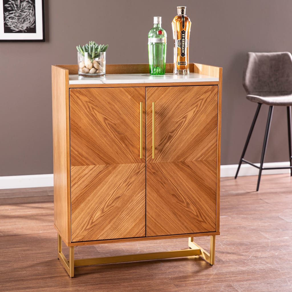 SEI Furniture Tacuba Mid-century Modern Wood and Faux Marble Bar Cabinet