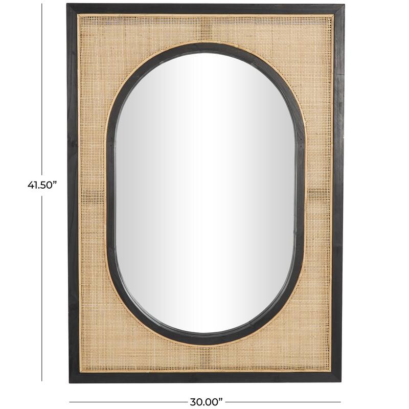 Brown Rattan Room Wall Mirror with Black Accent Frames
