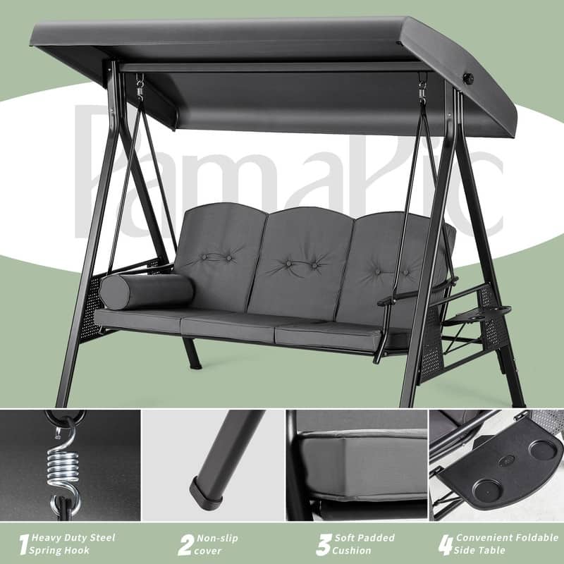 3-Person Metal Patio Swing with Canopy and Cushions
