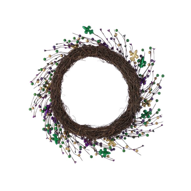 Glitzhome 20"D Mardi Gras Berry & Fleur-de-Lis Artificial Wreath