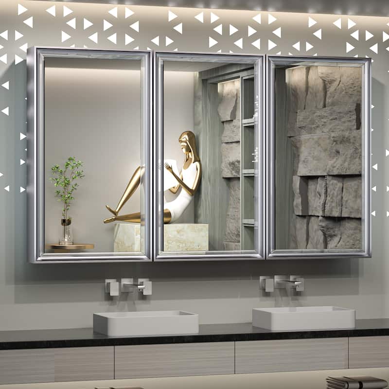 TokeShimi Medicine Cabinets for Bathroom with Mirror, Beveled Framed - 48''x30'' - Silver