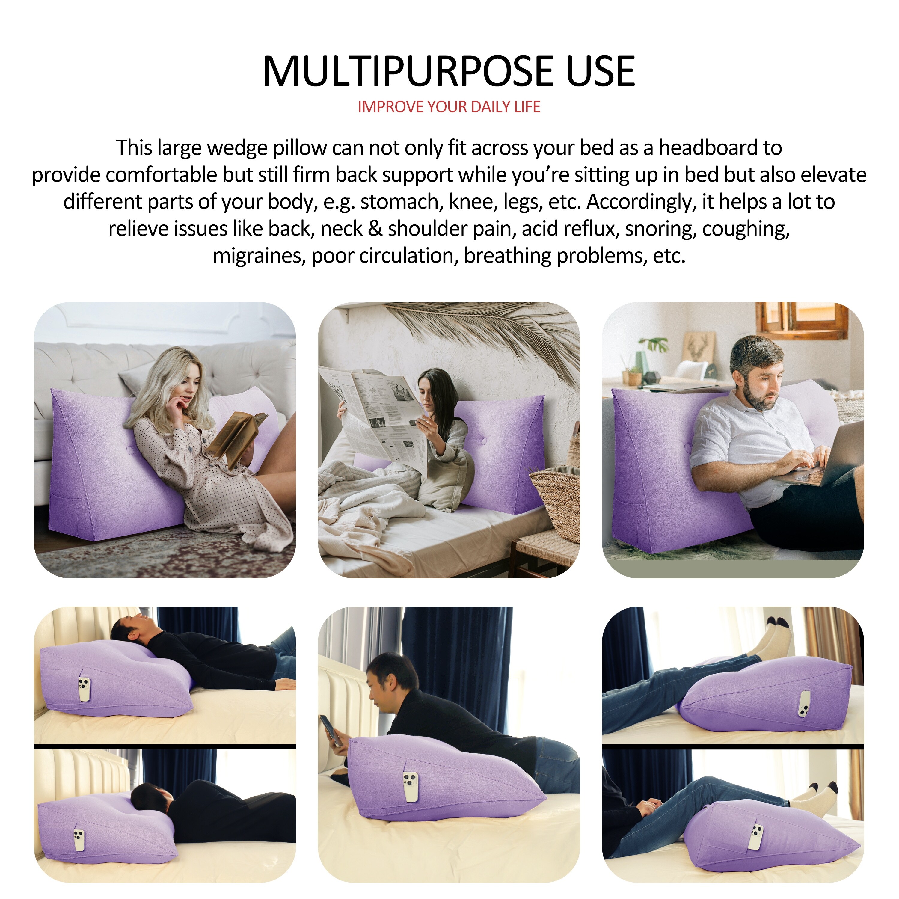 WOWMAX Bed Rest Wedge Pillow Headboard Reading Cushion TV ...