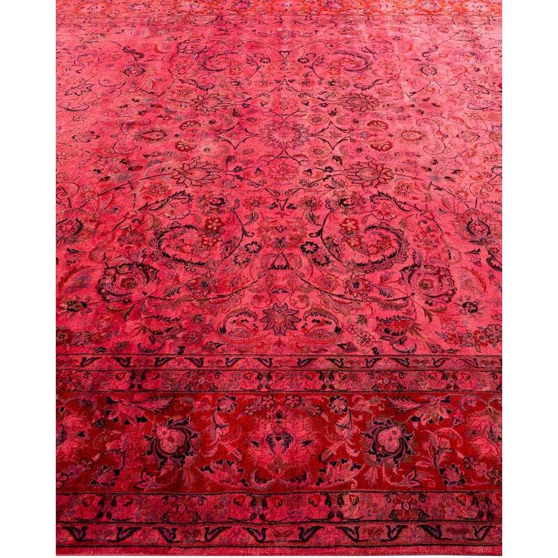Overton Hand Knotted Wool Vintage Inspired Modern Contemporary Overdyed Pink Area Rug - 9' 3" x 11' 8"