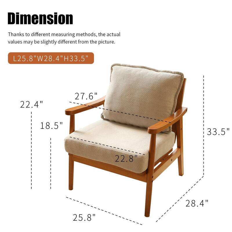 Accent Chair with Solid Wood Frame, Living Room Chair with Soft Fabric Cushion, Cozy Bedroom Chair, Comfy Armless Reading Chair