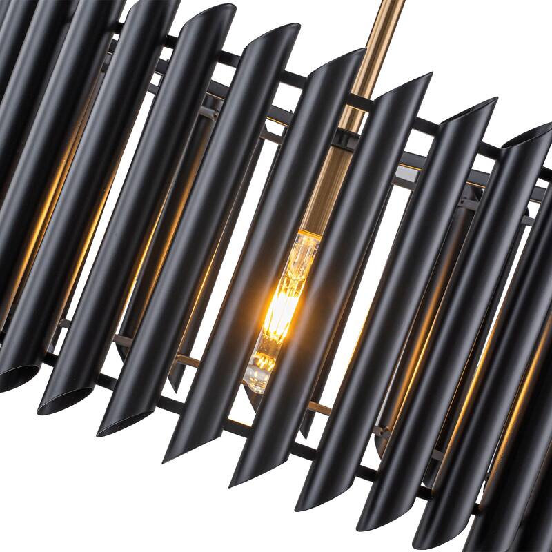 Modern Industrial Black Slatted Drum Pendant Light Fixture - Dia.19.69-in