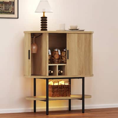 Moasis 35" Buffet Cabinet Storage Sideboard with LED Light and Sliding Doors