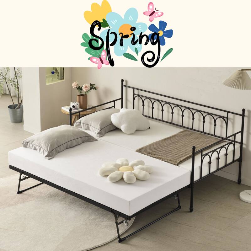 Arched Metal Daybed with Pop Up Trundle Bed for Adults for Living Room / Guest Room🏕️