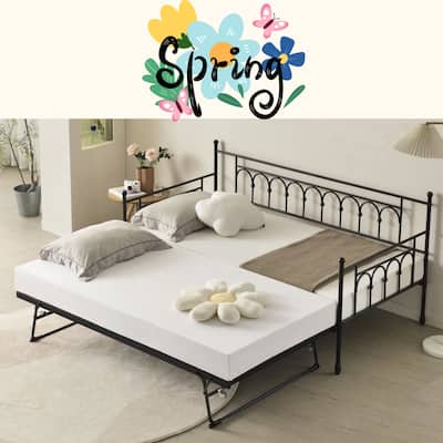 Arched Metal Daybed with Pop Up Trundle Bed for Adults for Living Room / Guest Room🏕️
