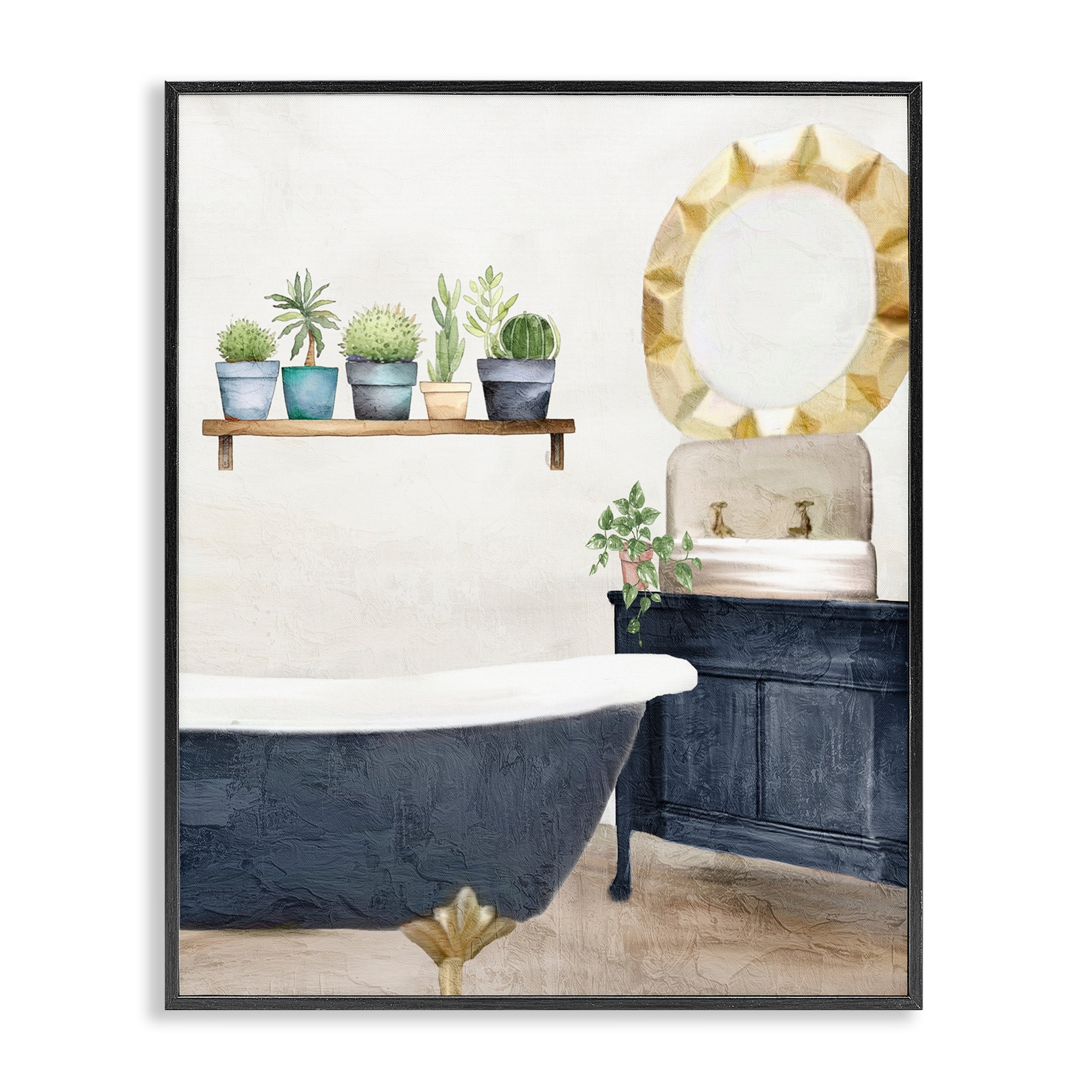 Stupell Blue Tub Bathroom Scene Framed Giclee Art Design By Kim Allen