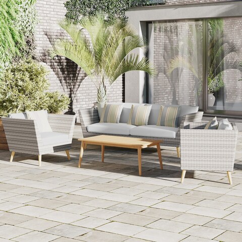 Amazonia Tottenville 4pc Outdoor FSC Wood and Wicker Patio Conversation Set by Havenside Home