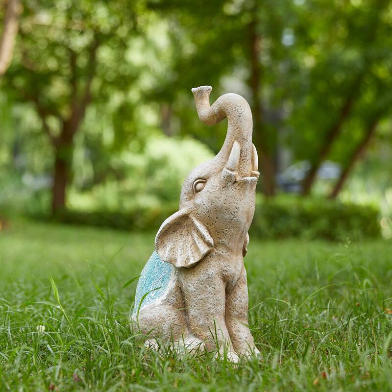 Glitzhome Faux Granite Mosaic Sitting Elephant Sea Horse Mermaid Garden Statue Ocean Figurine
