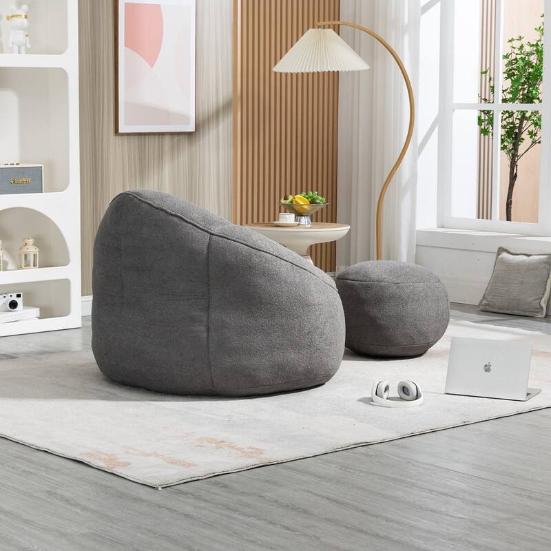 Compressed Foam Bean Bag Chair with Footrest - Plush Lounger for Modern Living Spaces