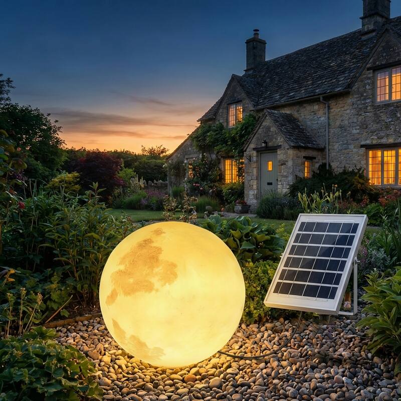 15.7" Indoor/Outdoor Solar Powered Glowing Moon Light - 15.7 inch