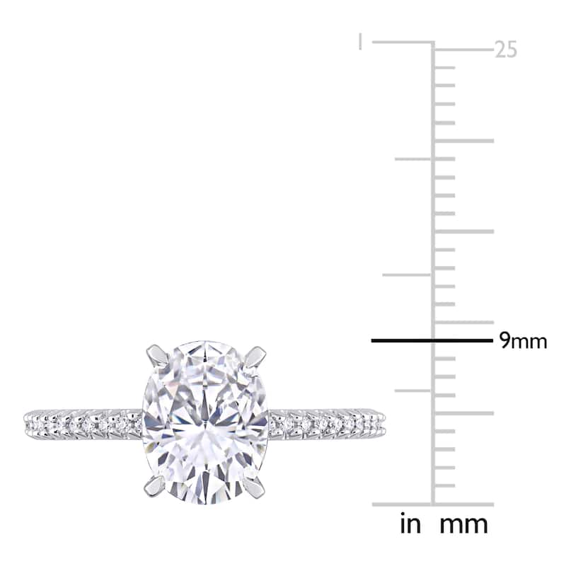 Miadora 14k White Gold 3ct TGW Created White Sapphire & 1/10ct TDW Diamond Solitaire Engagement Ring