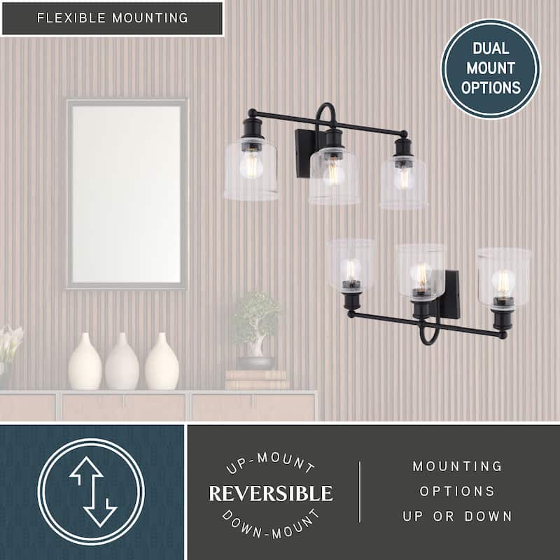 Northbrook Black Traditional Bathroom Vanity Wall Lighting Fixture, Clear Seeded Glass Shade, Dimmable, LED Compatible
